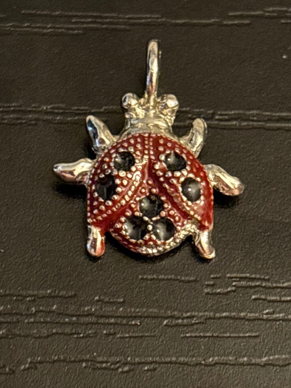 Silver Tone Red & Black Ladybug Pendant